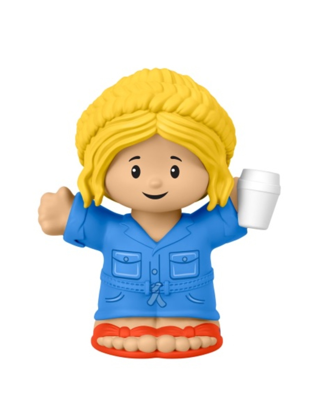 New Fisher-Price Little People Blonde Mother Mom Woman Coffee Blue Robe Slippers - Picture 2 of 7